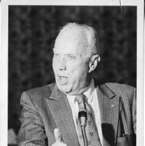 Earl W. Huntting, founder and chief of the 4,400 member Citizens for Law and Order, speaks at the Comstock Club