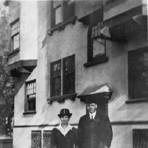 In front of Maydenstone Apartments, Sacramento, Calif., Nov. 28, 1920, Mr. and Mrs. G.R. Davis