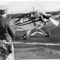 View of the California Highway Patrol's Piper Cub, fixed-wing airplane