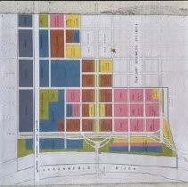 Views of redevelopment sites, renderings, and table models for the proposed Redevelopment District. Includes maps and site plans. This view shows the Redevelopment Project Area