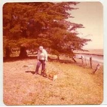 Photographs of landscape of Bolinas Bay. Irene Neasham with a Corgi (dog)