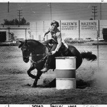 Richie Haley, on horseback, barrel race, competing in a gymkhana