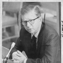 Charles J. Hitch, president of the University of California (1967-1975), at microphone