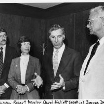 Assemblywoman Carol Hallett, AD 29, candidate for Lt. Governor, at news conference with other Republican candidatest: (from left): Assemblymember Robert Naylor, George Deukmejian (elected governor), and Gordon Duffy (ran for secretary of state)