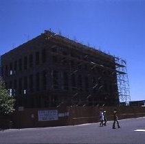 Old Sacramento. View of the Fratt Building under construction at 2nd and K Streets