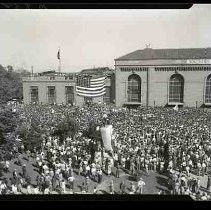 Crowd of people at Southern Pacific Depot