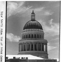 View of the California State Capitol looking south from top of Public Garage at 11th and L Streets