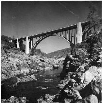 View of Hansells Bridge on US Highway 40A just upstream from Oroville, Butte County on the Feather River