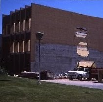 Demolition site at K and L, 12th and 13th Streets for the new Hyatt Hotel in 1984. A State of California building and a public parking lot occupied the site