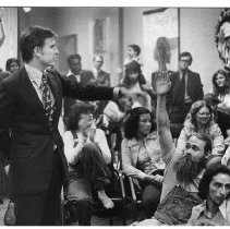 Brown meets with group "sitting in"