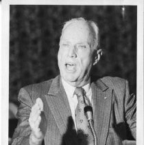 Earl W. Huntting, founder and chief of the 4,400 member Citizens for Law and Order, speaks at the Comstock Club