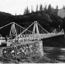 View of the old Bidwell Bar Bridge over the Feather River in Butte County. It would be dismantled and reassembled with the creation of Lake Oroville and the Oroville Dam in 1968