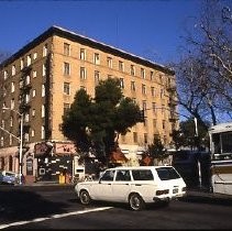 Views of redevelopment sites showing hotels, theaters, restaurants and other businesses. This view is the Hotel Berry at 729 L Street