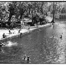 View of the already filled swimming hole, Five Mile Pool in Bidwell Park, Chico