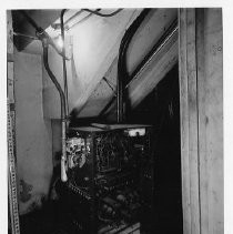 Interior view of the elevator in the Merrium Apartments before demolition