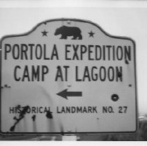 View of the plaque for the Portola Expedition Camp, Landmark #27 at San Gregorio Creek, San Mateo County