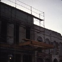 Old Sacramento. View of the Heywood Building under construction on 2nd Street, east side between J and K Streets