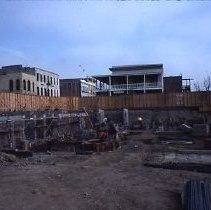 Old Sacramento. View of the Fratt Building under construction at 2nd and K Streets