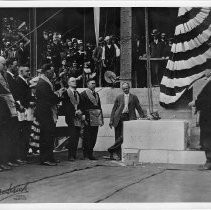 Exterior view of the cornerstone laying ceremony for State Building 1 of the state capitol extension project in 1923