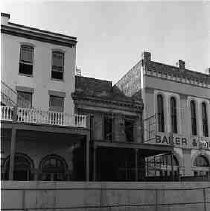 Reconstruction of the Our House Saloon (center building) is underway in Old Sacramento Historic District