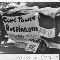 Friends of the River squashed the air from an inflated canvas mockup of an Army truck in a protest against the Army Corps of Engineers