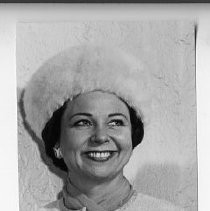 Virginia Carlson Knight, wife of Goodwin Knight, Governor of California from 1953-1959, in a fur hat