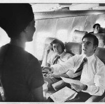 Edmund Brown, Jr. on plane with Tom Hayden
