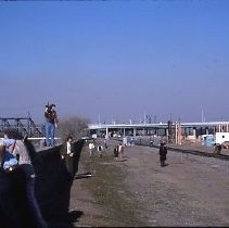 Old Sacramento. View of the Central Pacific Railroad Depot or Passenger Station under reconstruction