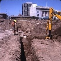 View of the Liberty House Department Store site and the archeological dig under way