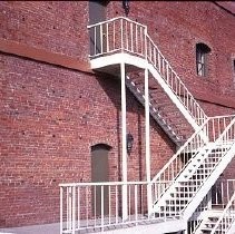 Old Sacramento. View of the Morse Building during restoration on the east side of 2nd at K Street