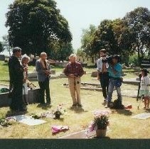 Tule Lake Linkville Cemetery Project 1989: Three Religious Figures and Film Crew