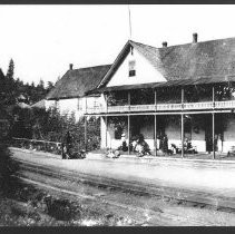 Building next to railroad tracks