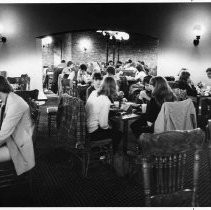 View of state workers and others sampling the fare in the basement restaurant of the newly restored California State Capitol building