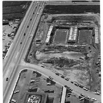 Aerial view of Crossroads Shopping Center under construction