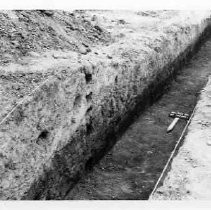 Photographs of landscape of Bolinas Bay. Bolinas Lagoon, close up of trench at archaeological dig
