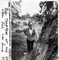 View of photographer, William "Bill" Talbitzer at the Ishi discovery site near Oroville, Butte County