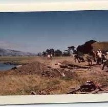 Photographs of landscape of Bolinas Bay. Unidentified archaeologists examining working