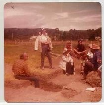 Photographs of Bolinas Bay. Group of archaeologists working at a trench