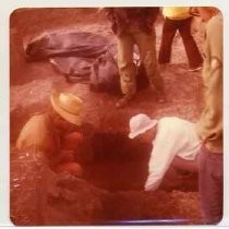 Photographs of landscape of Bolinas Bay. Archaeologists working in a trench
