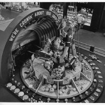 An elevated view of Yolo County's exhibit booth at the California State Fair. This was the last fair held at the old fair grounds