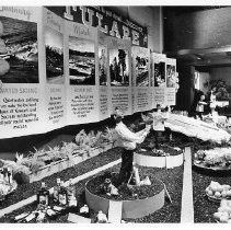 View of Tulare County's exhibit booth at the California State Fair. This was the last fair held at the old fair grounds