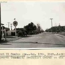 West El Camino Ave. Jan. 12th, 1940. Looking West. Epworth Community Methodist Church on the left