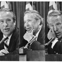 Senator Henry M. Jackson, the towering anti-Communist, pro-environment, pro-Civil Rights senator from the state of Washington (Democrat), here talking with local reporters