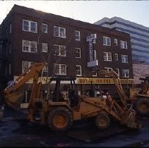 Views of redevelopment sites showing hotels, theaters, restaurants and other businesses. This view shows the Royal Hotel at 1121 7th Street
