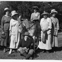 Women and children with donkey