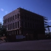 Old Sacramento. View of the Fratt Building under construction at 2nd and K Streets