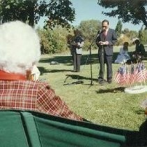 Tule Lake Linkville Cemetery Project 1989: Speaker at the Microphone