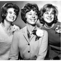 Group of three chosen to represent American River Junior College in the Camellia Festival Beauty Contest. They are from the left: Patricia Pearson, Sheri Leake, and Pamela Wyckoff