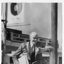 Alan Cranston US Senator sprints for his car after a speaking engagement in Red Bluff, CA. He participates in track and field events and holds the record for men over 55 in the 100-yard dash at 12.4 seconds