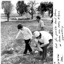 From the left are Sue Roark, center, Robert F. Lee and right, Dwain Blyseth looking for possible lead stones on the levee over looking Kilgore Cemetery in Rancho Cordova